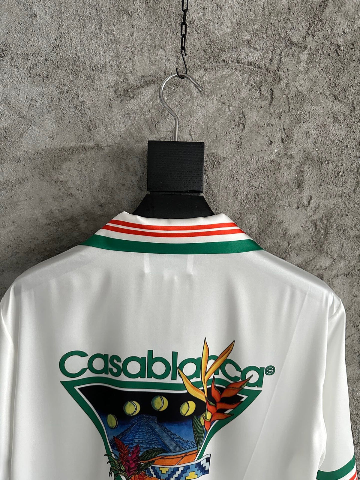 Green and Red Trim Silk Shirt - Men's