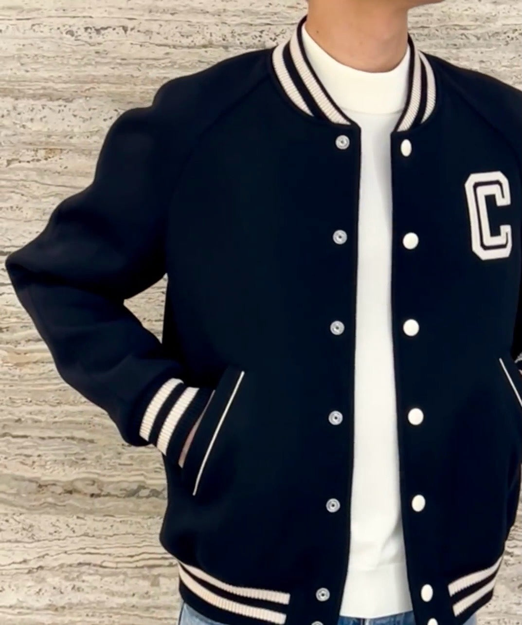 Black Wool Letter Varsity - Men's