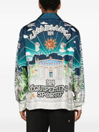 Navy Scenic Print Silk Shirt - Men's