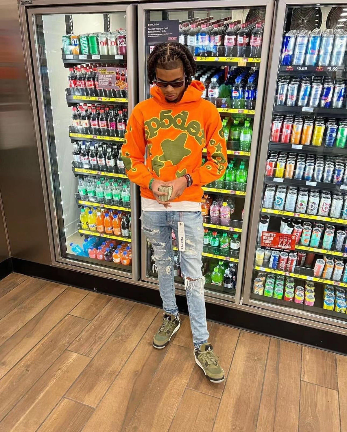 Orange Cotton Star Print Pullover - Men's