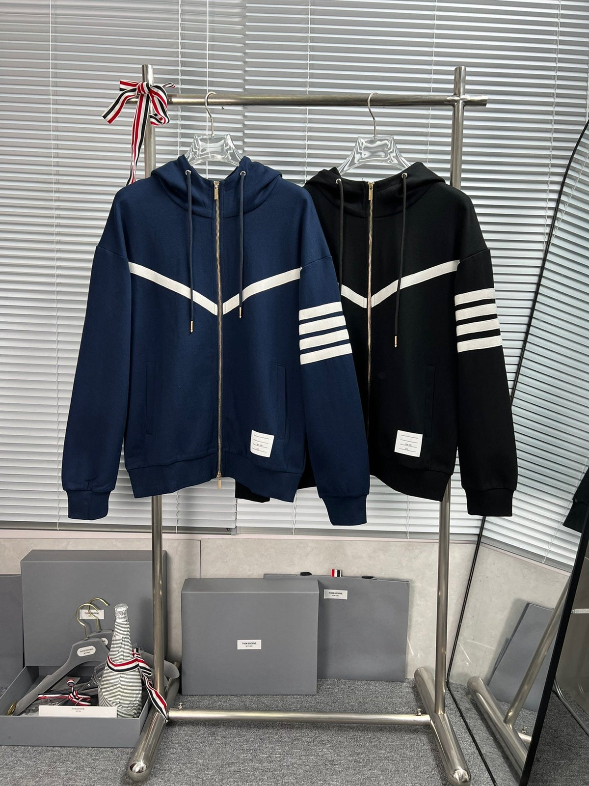 Black Cotton Bar Stripe Zip-Through - Men's