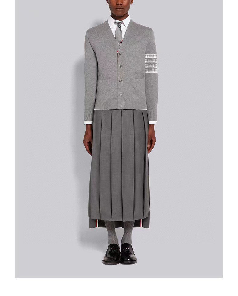 Grey Wool Bar Stripe Cardigan - Men's