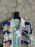 Blue Architectural Print Silk Shirt - Men's
