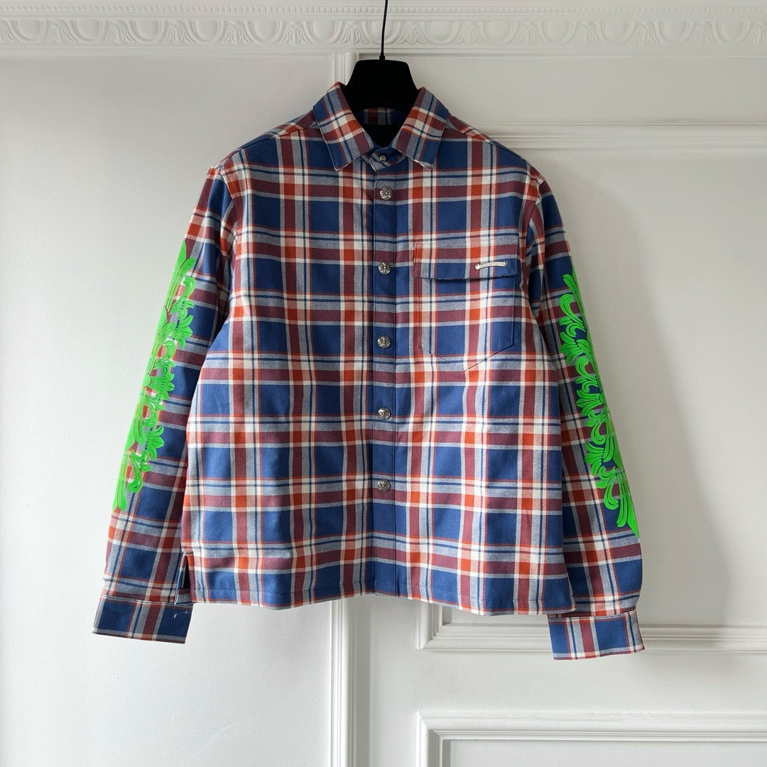 Blue Flannel Printed Sleeve Long-Sleeve - Men's