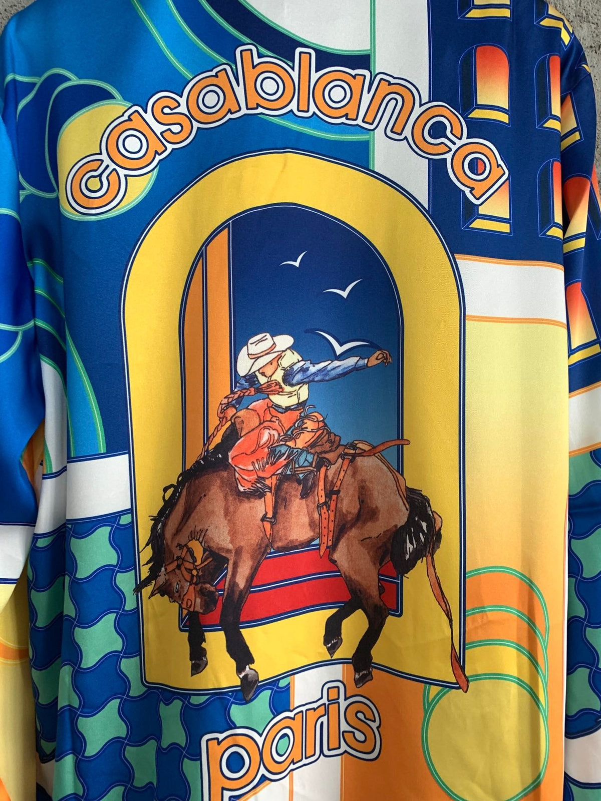 Blue Geometric Print Silk Shirt - Men's