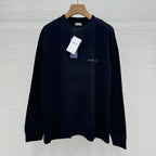 Navy Wool Chest Script Crewneck - Men's