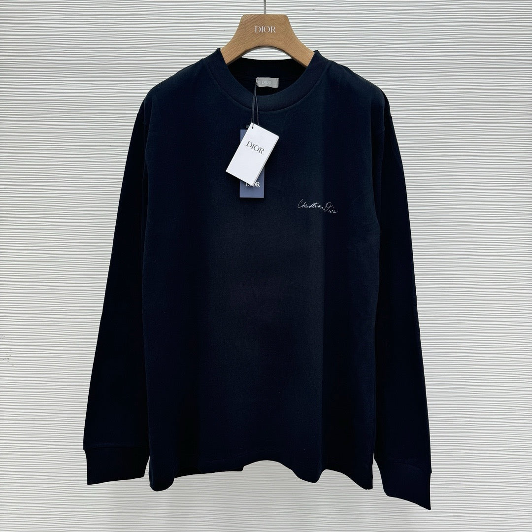 Navy Wool Chest Script Crewneck - Men's