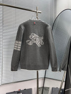 Grey Wool Bar Stripe Cardigan - Men's