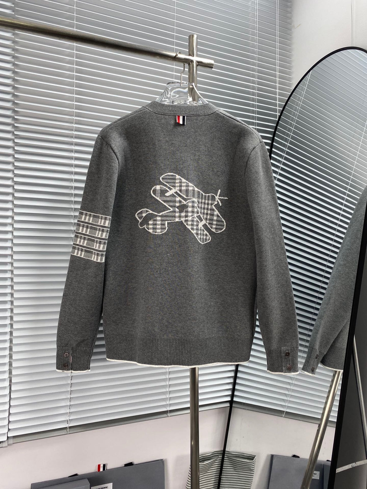 Grey Wool Bar Stripe Cardigan - Men's