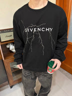 Black Cotton Lightning Print Long-Sleeve - Men's