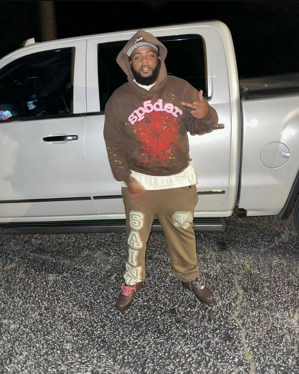 Brown Cotton Web Print Pullover - Men's