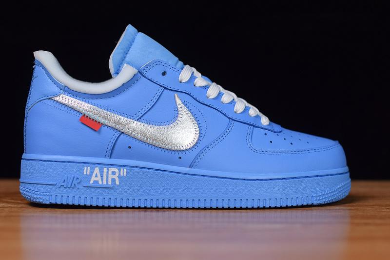 Blue Leather Contrast Swoosh Low-Top - Men's