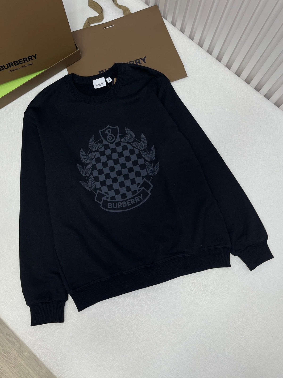 Black Cotton Tonal Print Crewneck - Men's