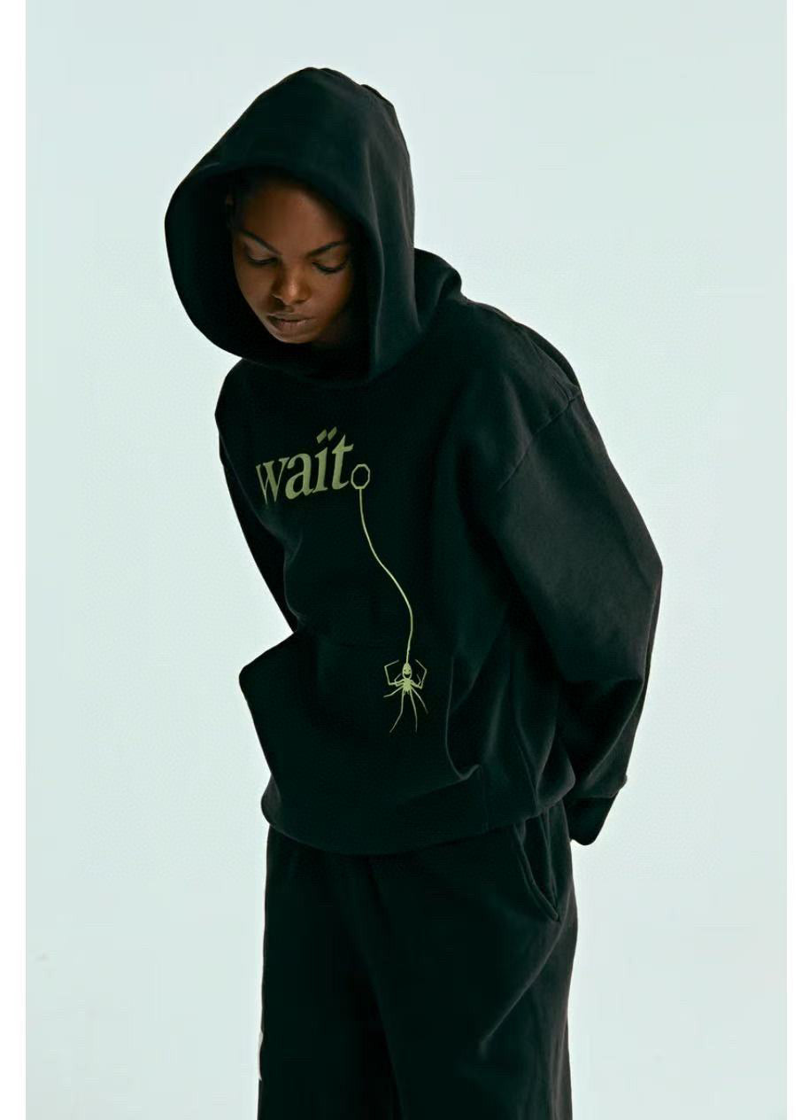 Black Cotton Slogan Pullover - Men's