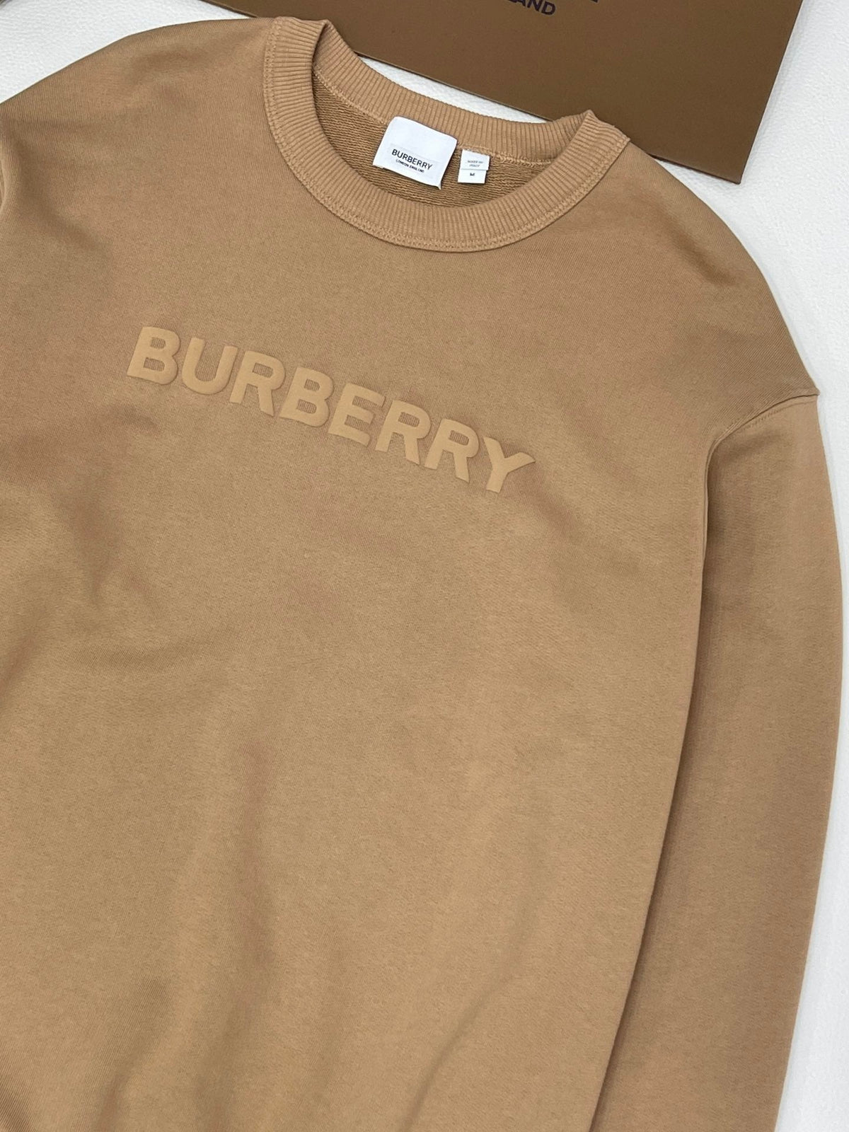 Black Cotton White Text Crewneck - Men's