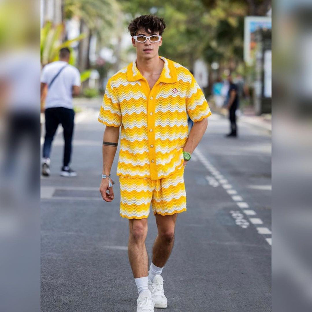 Yellow Knit Chevron Short-Sleeve - Men's