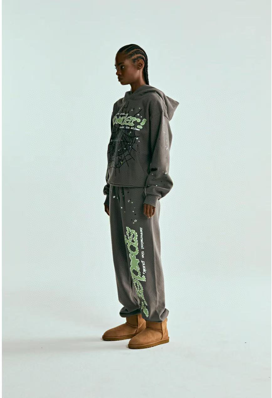 Grey Cotton Graphic Joggers - Men's