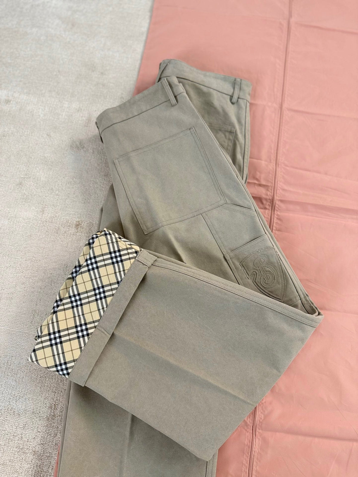 Grey Wool Check Cuff Straight - Men's