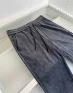 Navy Velour Drawstring Wide-Leg - Women's