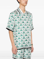 Teal Floral Print Silk Shirt - Men's