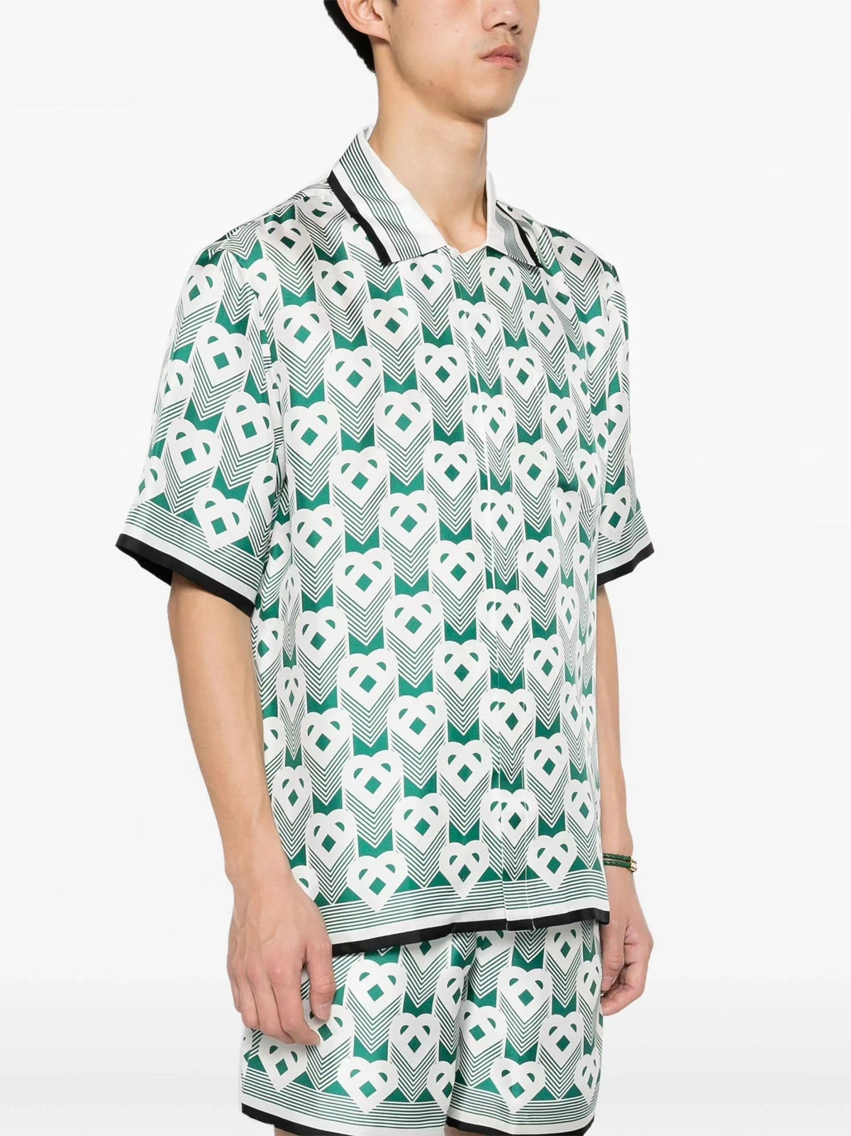 Teal Floral Print Silk Shirt - Men's