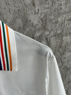 Navy Trim Crest Silk Shirt - Men's