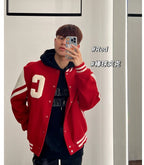 Black Wool Contrast Sleeve Varsity - Men's