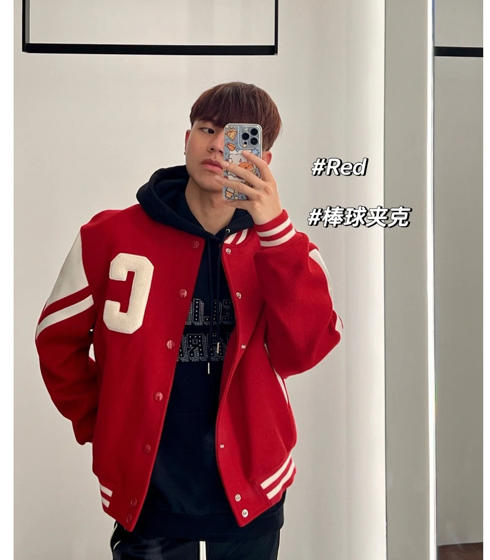 Black Wool Contrast Sleeve Varsity - Men's