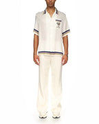 Navy Trim Crest Silk Shirt - Men's