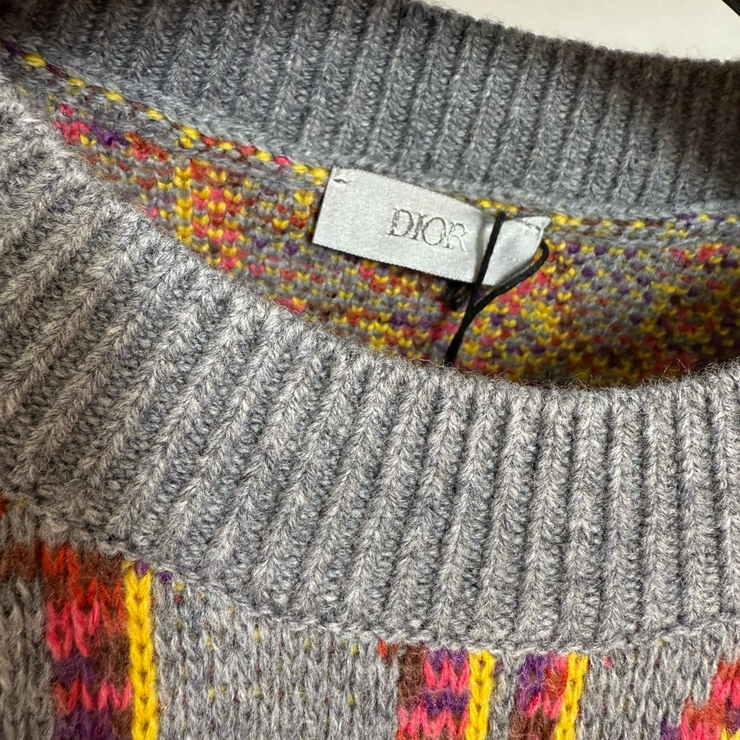 Orange Jacquard Pattern Crewneck - Men's