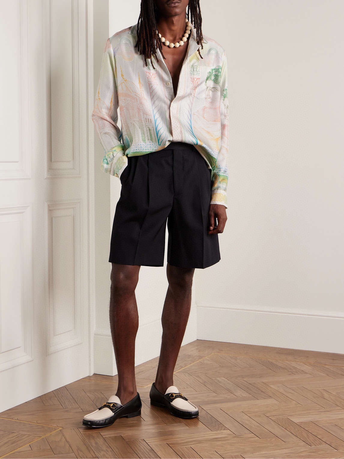 Muted Scenic Print Silk Shirt - Men's