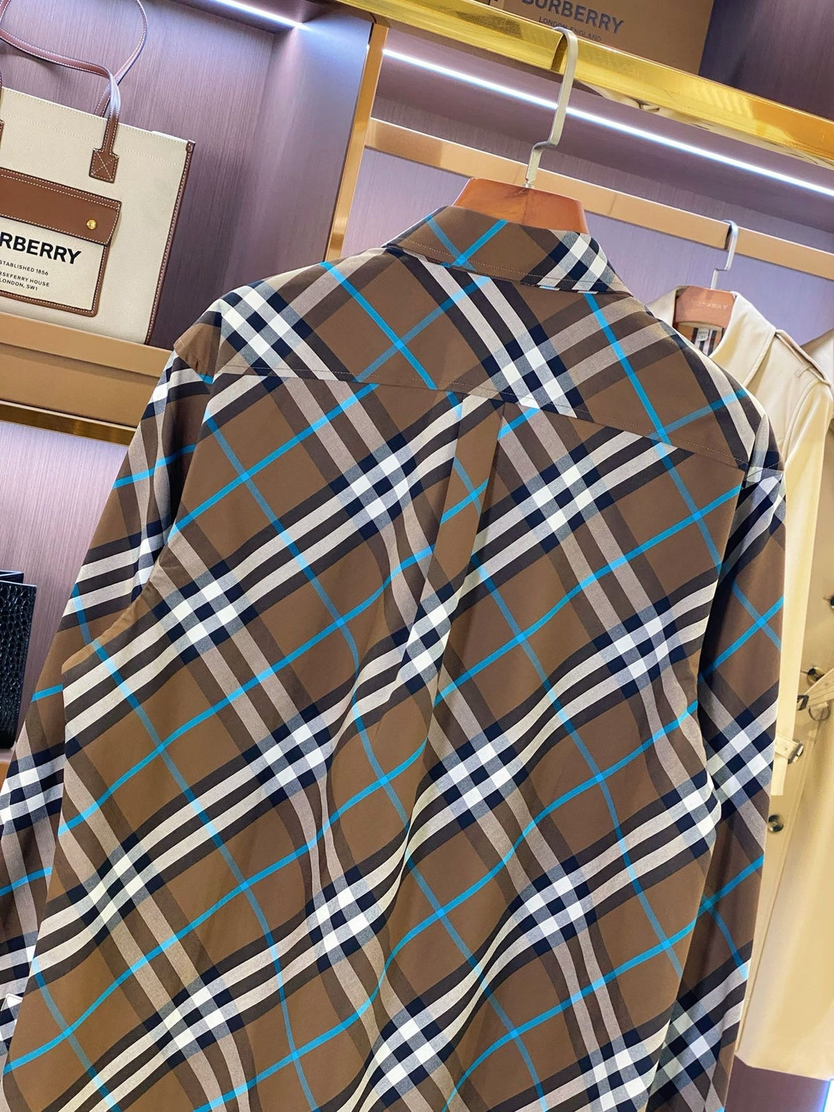 Beige Cotton Tartan Long-Sleeve - Men's