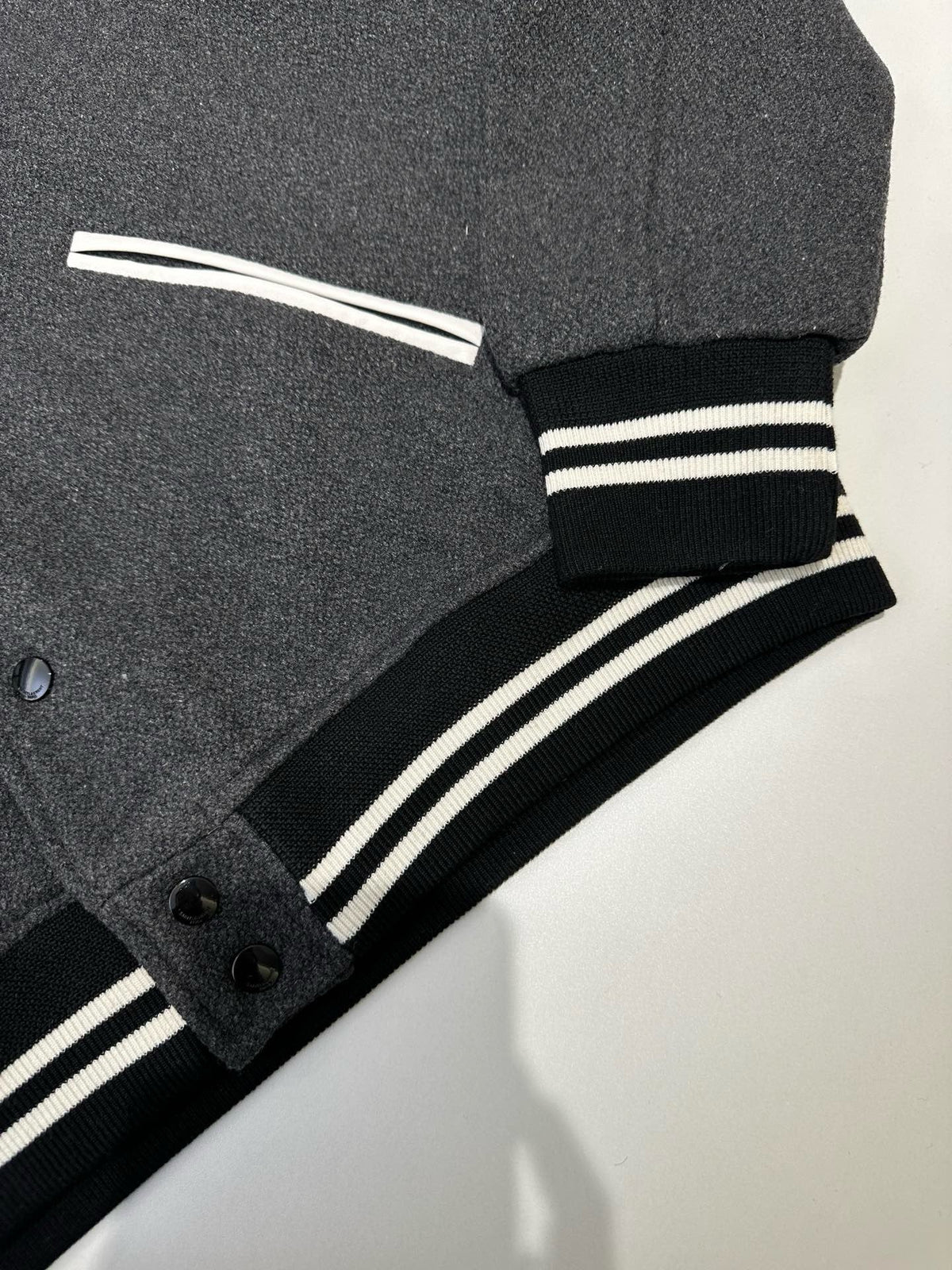 Navy Wool Striped Trim Varsity - Men's