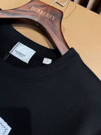 Black Cotton Plain Crewneck - Men's