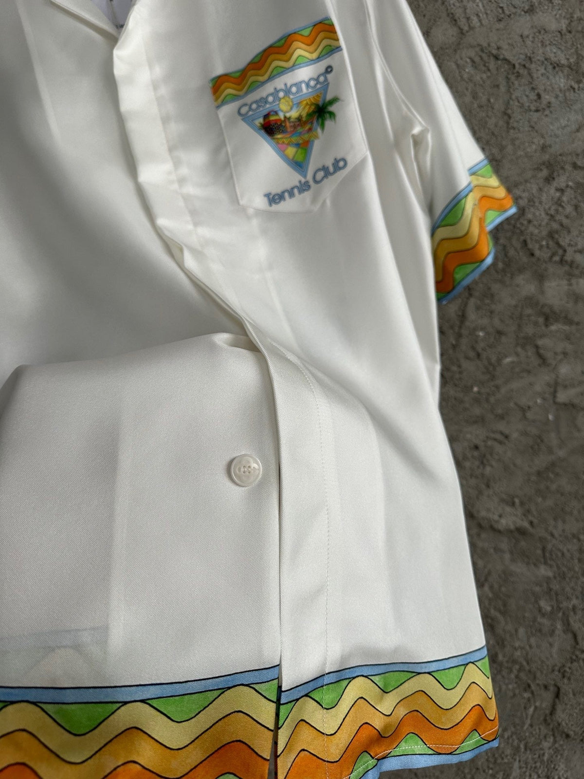 Yellow Trim Crest Silk Shirt - Men's