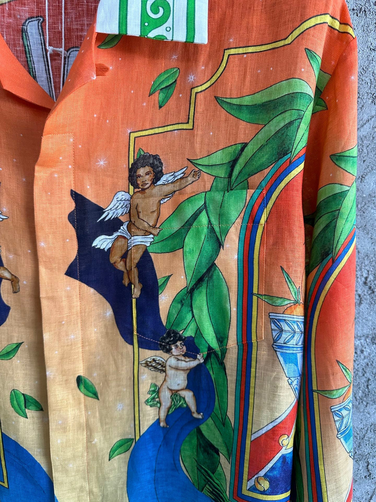 Orange Tropical Print Silk Shirt - Men's