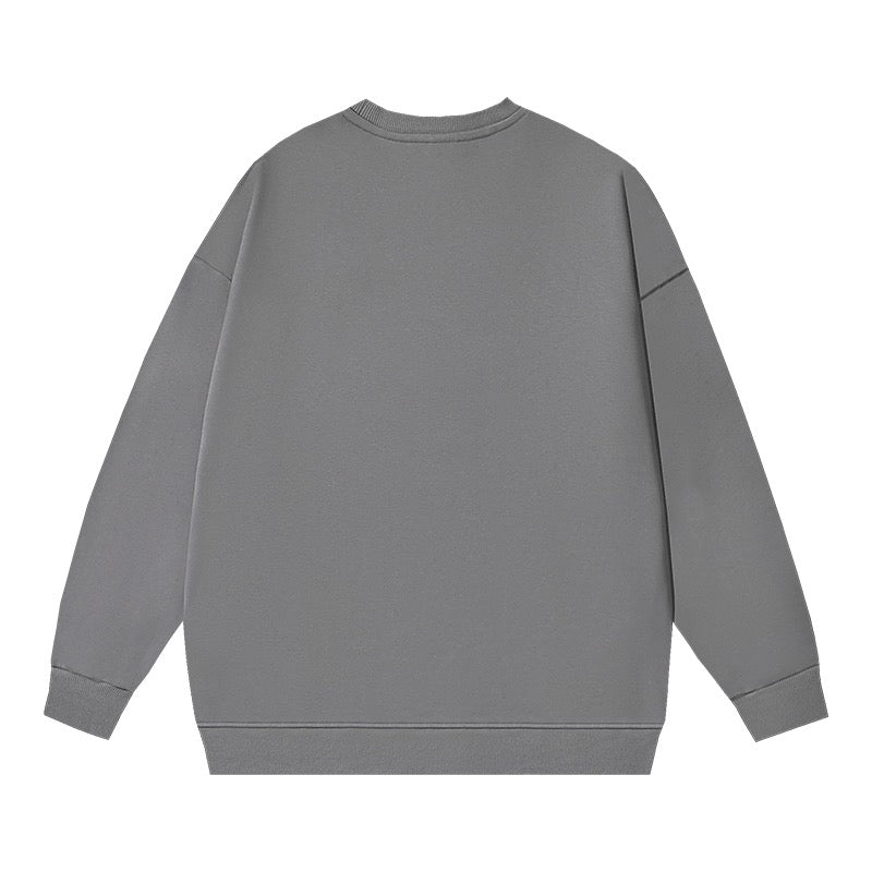 Black Cotton Motif Print Crewneck - Men's