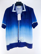 Blue Gradient Peacock Silk Shirt - Men's