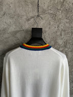 Cream Wool Contrast Trim Crewneck - Men's