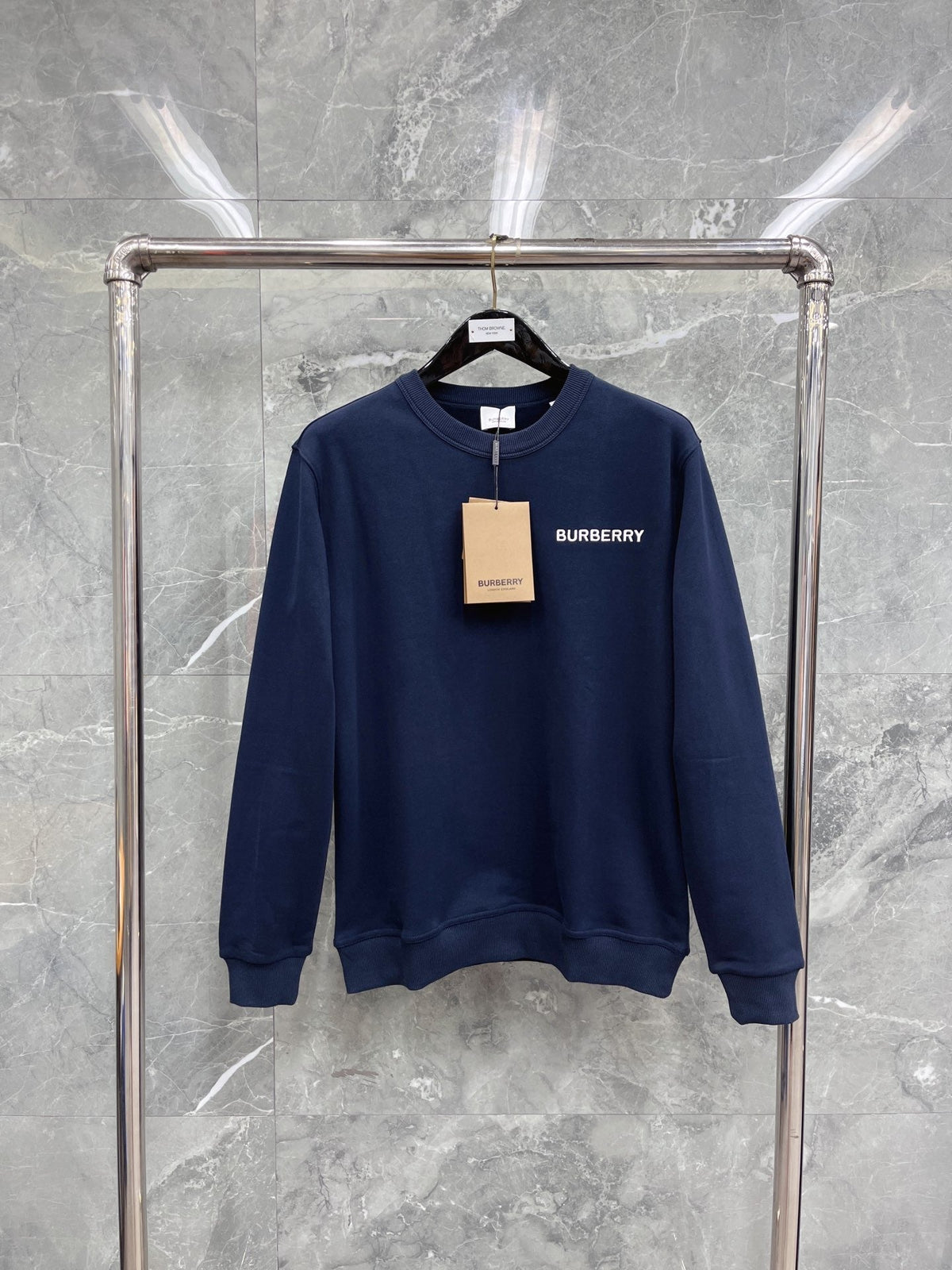 Black Cotton Tonal Crewneck - Men's