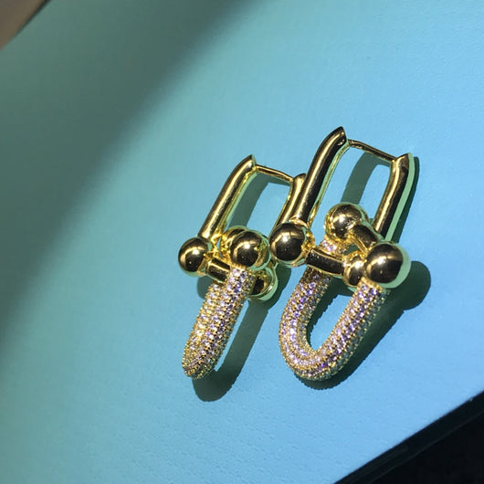 HARDWARE DROP EARRINGS DOUBLE LINK DIAMOND