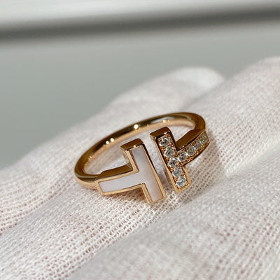T WIRE MOP DIAMOND RING ROSE GOLD