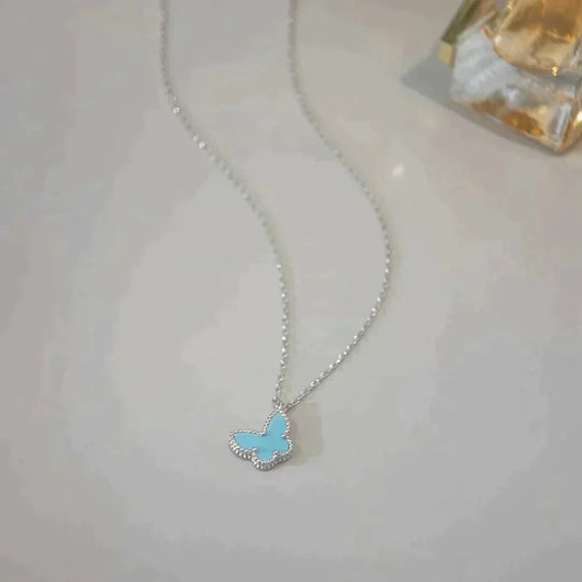 BUTTERFLY PEDANT SILVER TURQUOISE NECKLACE
