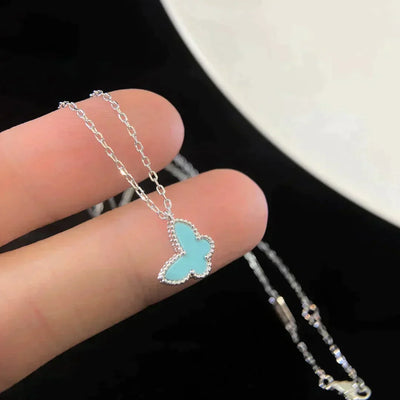BUTTERFLY PEDANT SILVER TURQUOISE NECKLACE