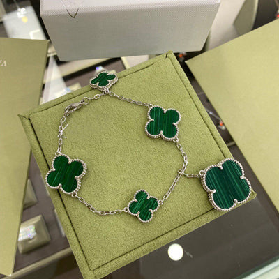 MAGIC CLOVER 5 MOTIFS  MALACHITE BRACELET SIVLER