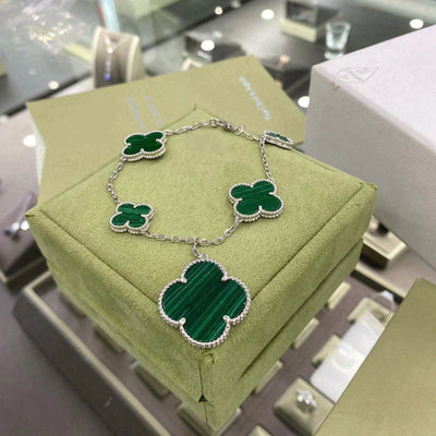MAGIC CLOVER 5 MOTIFS  MALACHITE BRACELET SIVLER