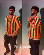Rainbow Striped Silk Shirt - Men's
