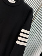4-Bar Crewneck Cream Sweater - Men's
