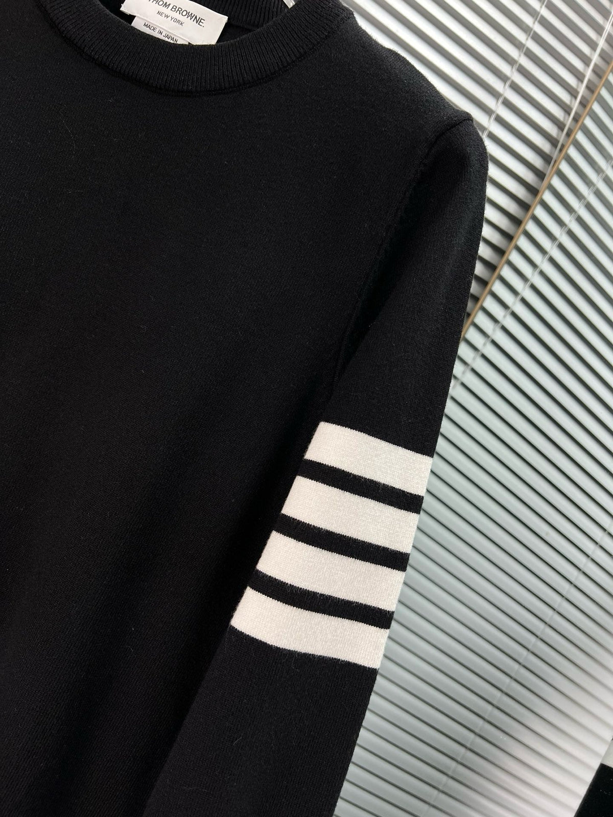 4-Bar Crewneck Cream Sweater - Men's