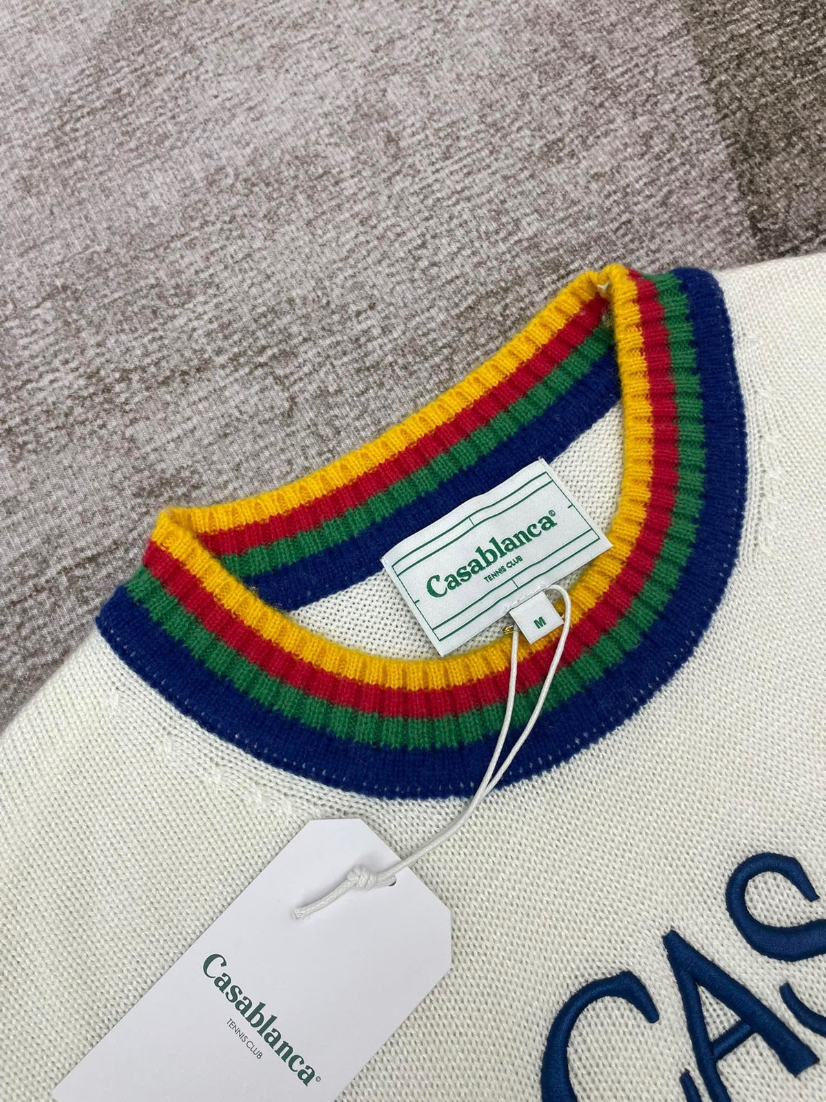 Cream Wool Heart Intarsia Crewneck - Men's